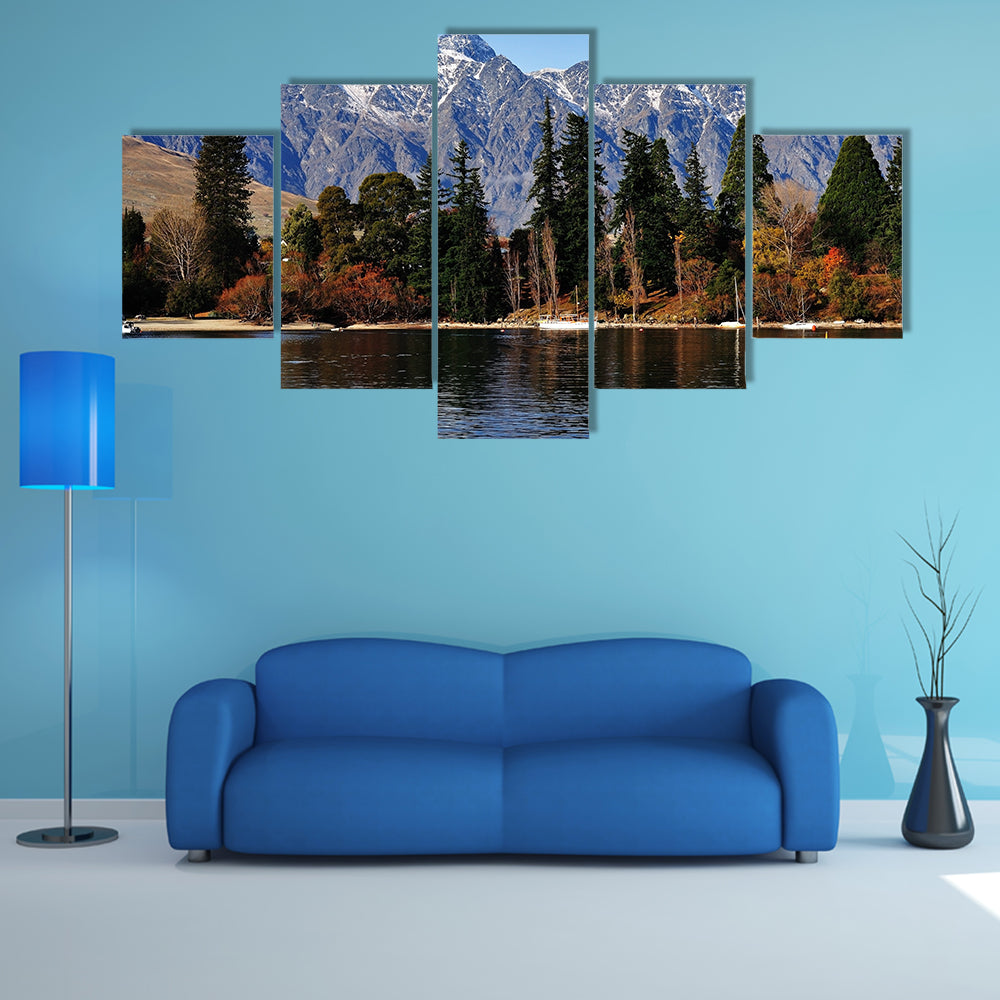 View Of Remarkable Mountain Range And Lake Wakatipu In Queenstown Multi Panel Canvas Wall Art