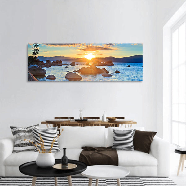 Sunset, lake Tahoe panoramic canvas wall art