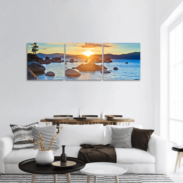 Sunset, lake Tahoe panoramic canvas wall art