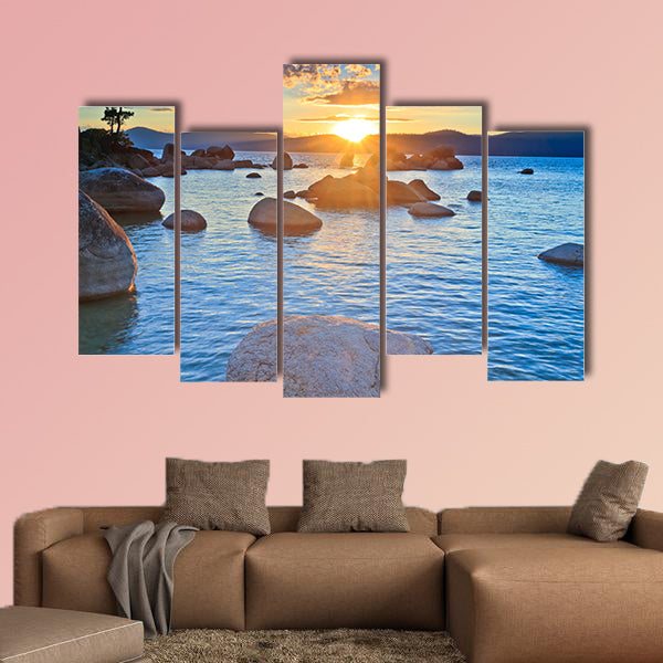 Sunset, lake Tahoe Multi panel canvas wall art