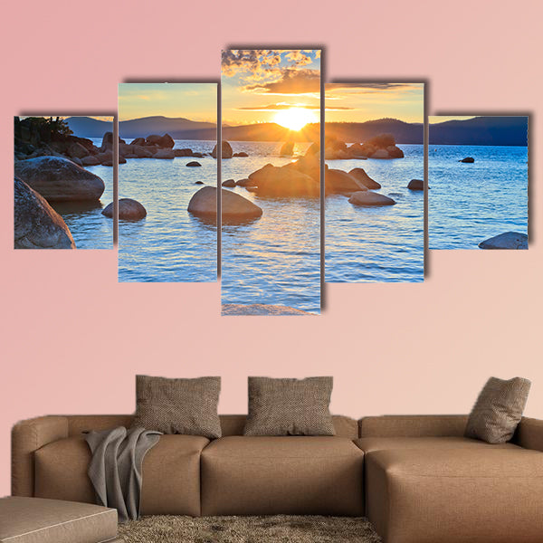 Sunset, lake Tahoe Multi panel canvas wall art