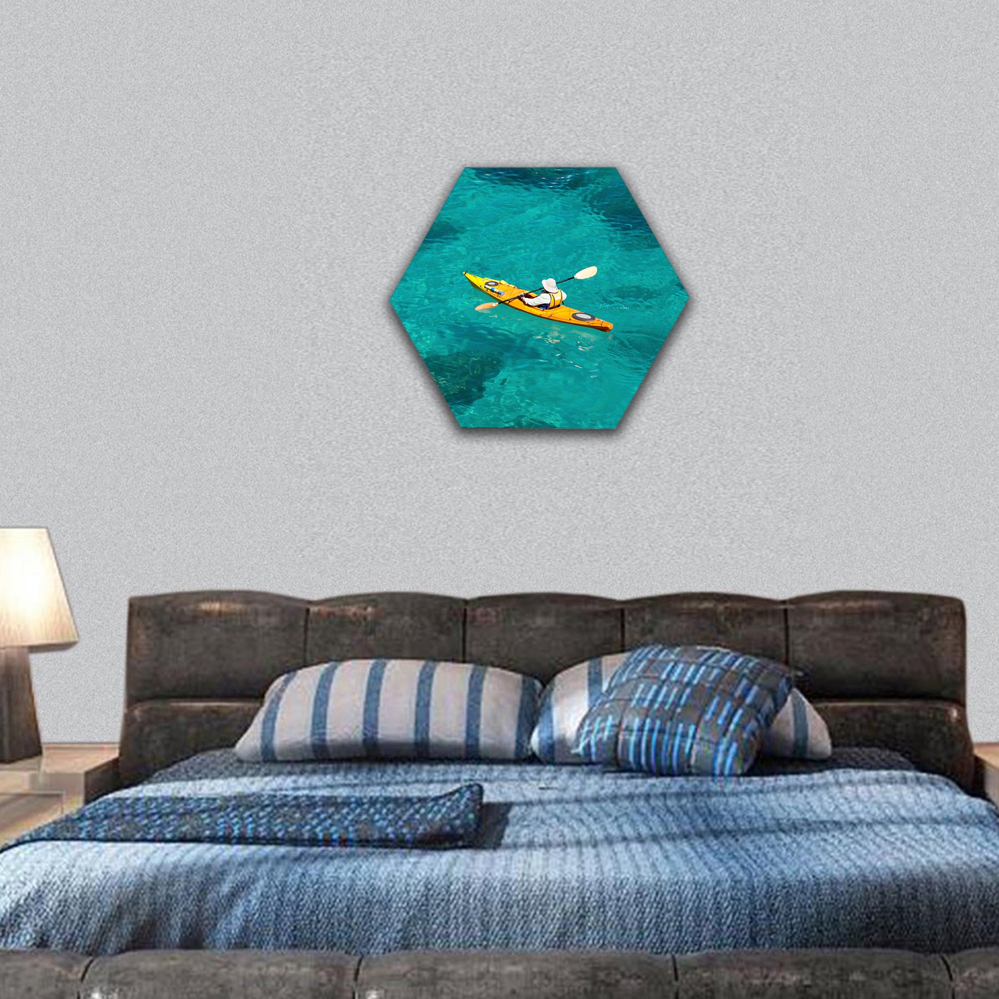 kayaking hexagonal canvas wall art