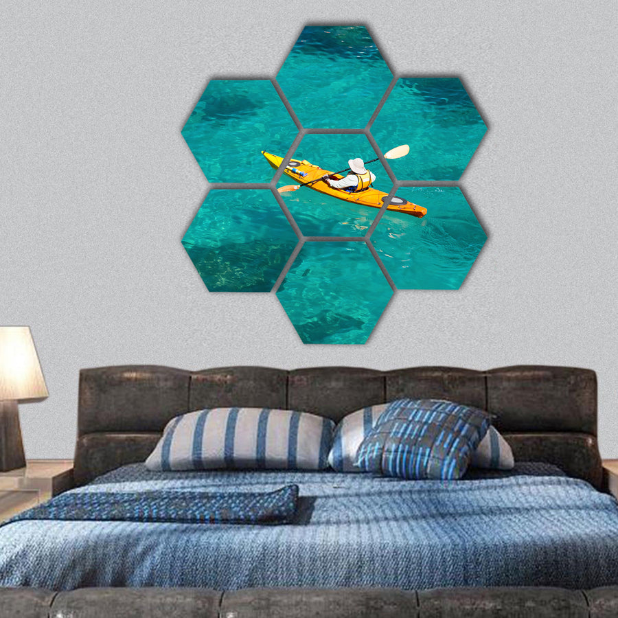 kayaking hexagonal canvas wall art