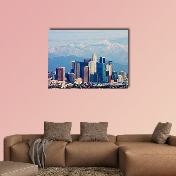 Los Angeles with snowy mountains in the background multi panel canvas wall art