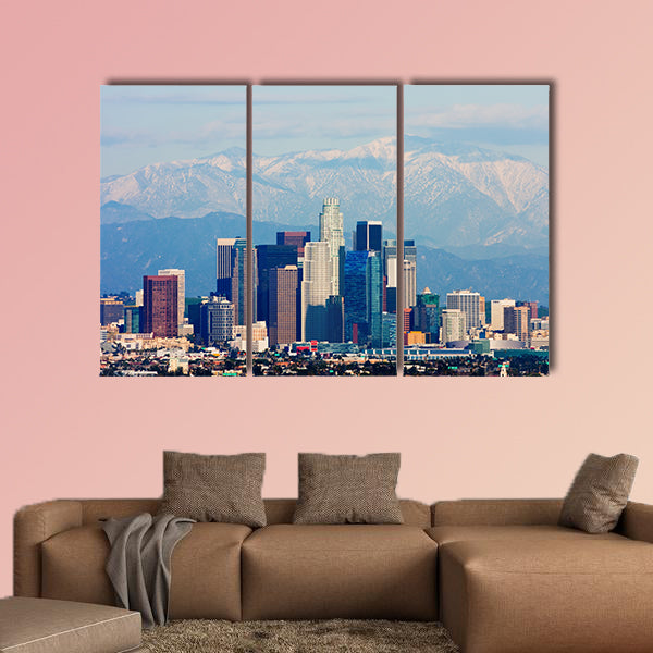 Los Angeles with snowy mountains in the background multi panel canvas wall art