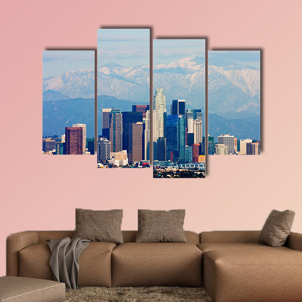 Los Angeles with snowy mountains in the background multi panel canvas wall art