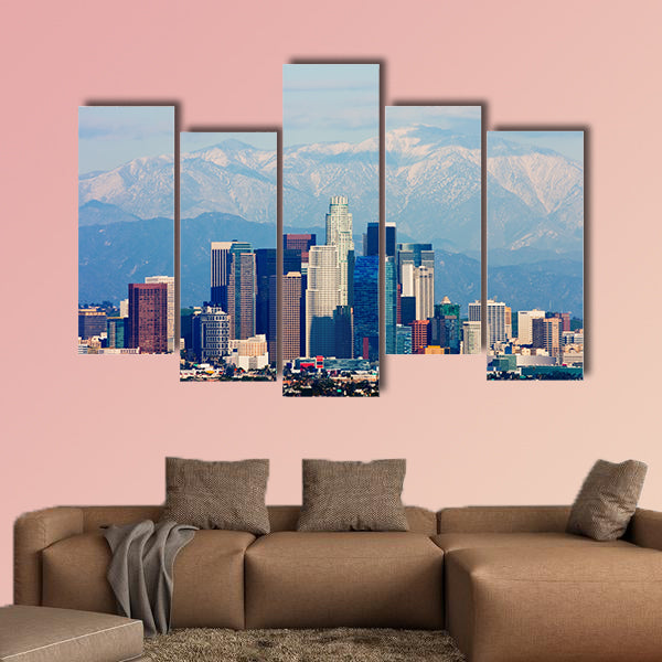 Los Angeles with snowy mountains in the background multi panel canvas wall art