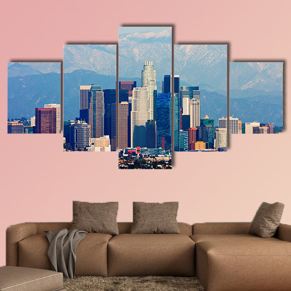 Los Angeles with snowy mountains in the background multi panel canvas wall art