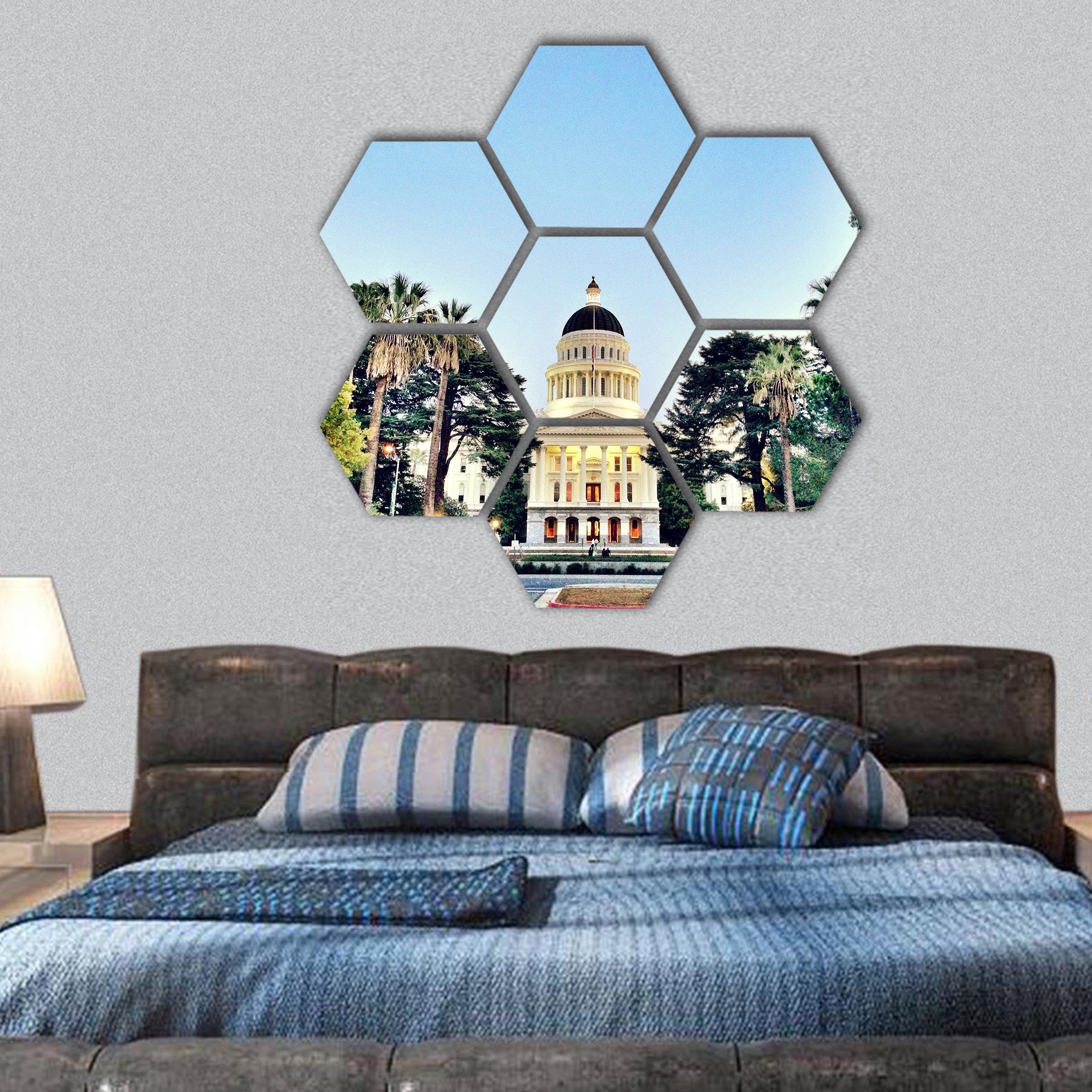 Sacramento state Capitol building hexagonal canvas wall art