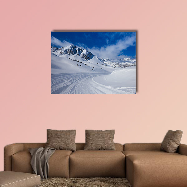 Fresh ski slope and mountains in sunny day Multi panel canvas wall art