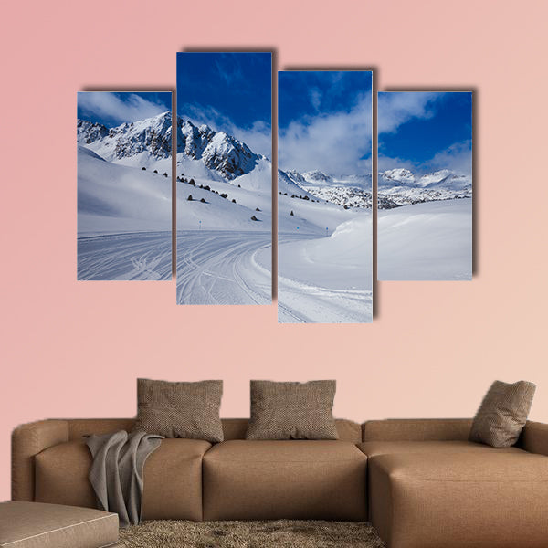 Fresh ski slope and mountains in sunny day Multi panel canvas wall art