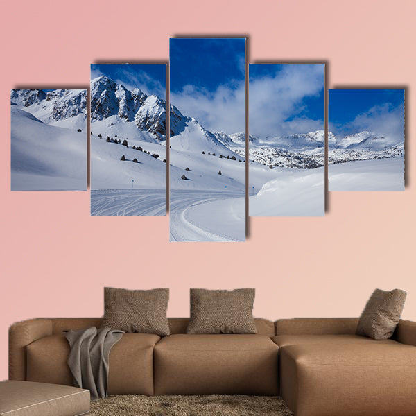 Fresh ski slope and mountains in sunny day Multi panel canvas wall art