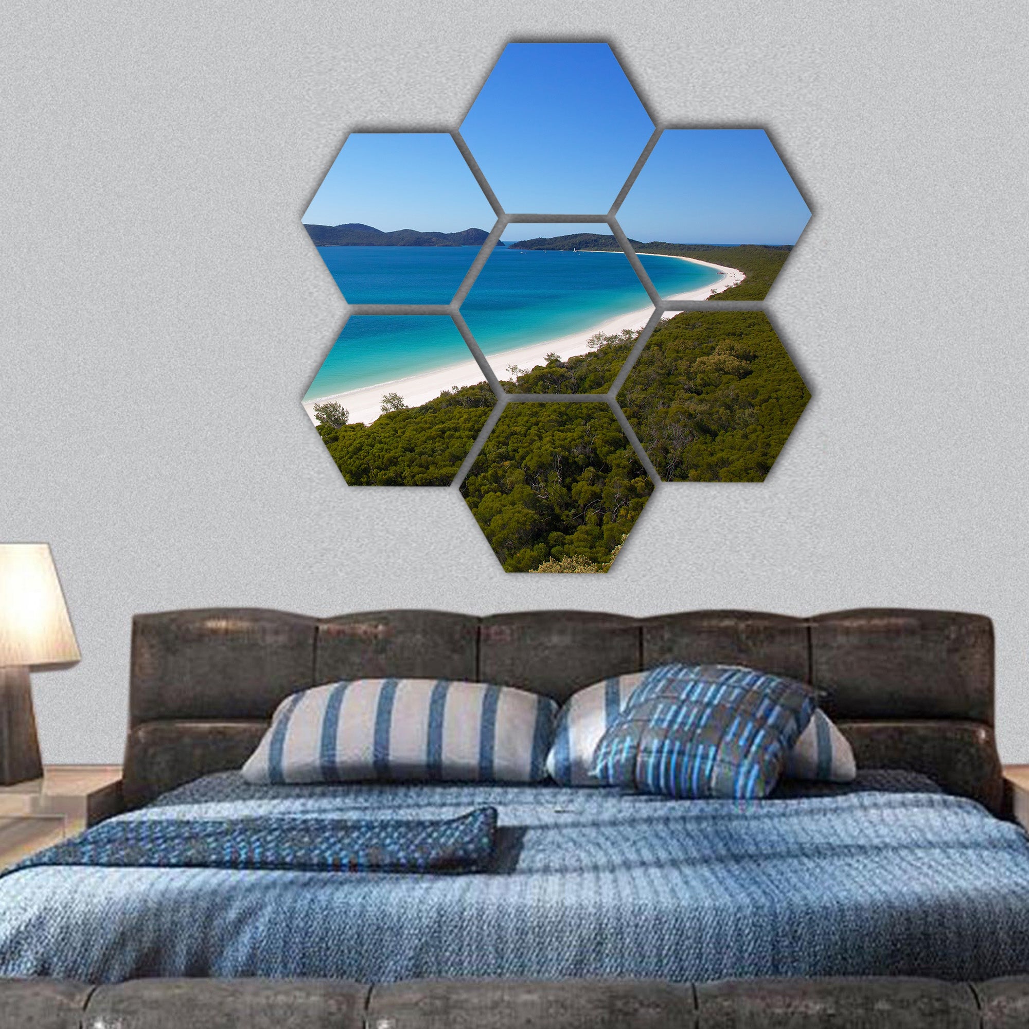 Whitehaven Beach Aerial hexagonal canvas wall art
