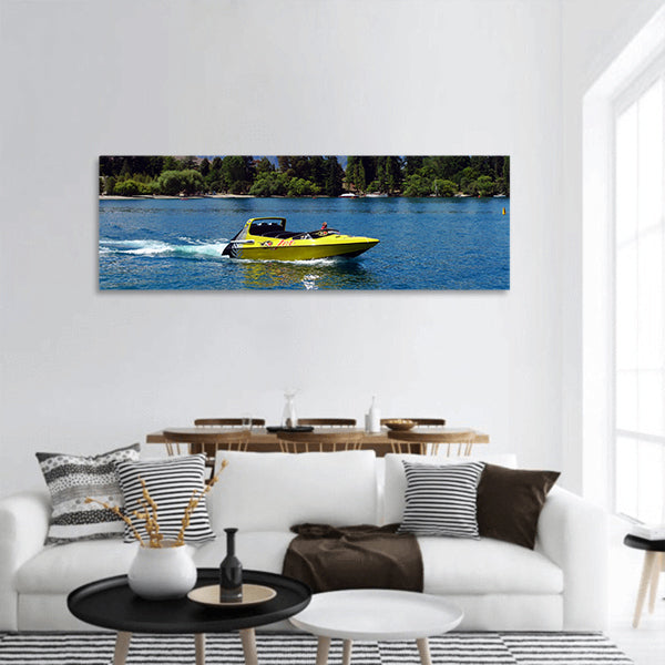 Jet boat on Lake Wakatipu Queenstown, New Zealand panoramic canvas wall art