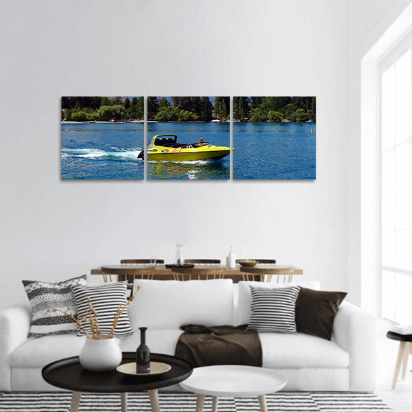 Jet boat on Lake Wakatipu Queenstown, New Zealand panoramic canvas wall art