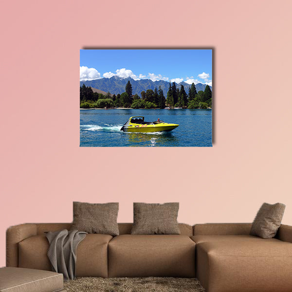 High speed jet boat on the Lake Wakatipu in Queenstown,  canvas wall art