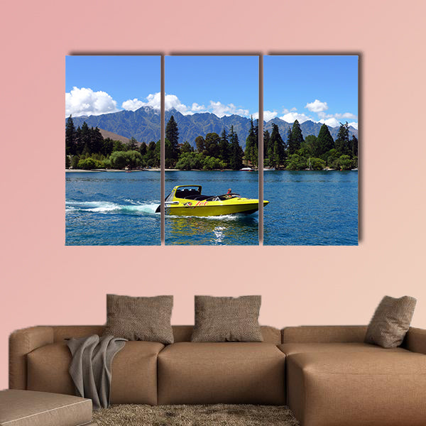High speed jet boat on the Lake Wakatipu in Queenstown,  canvas wall art