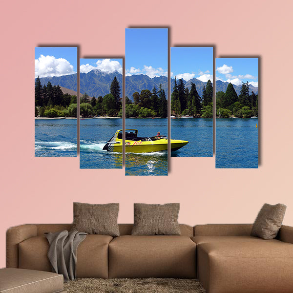 High speed jet boat on the Lake Wakatipu in Queenstown,  canvas wall art