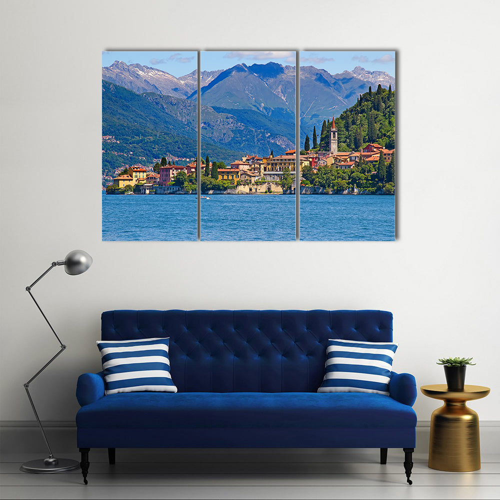 Panoramic view of Tremezzo town (Como lake, Italy) multi panel canvas wall art