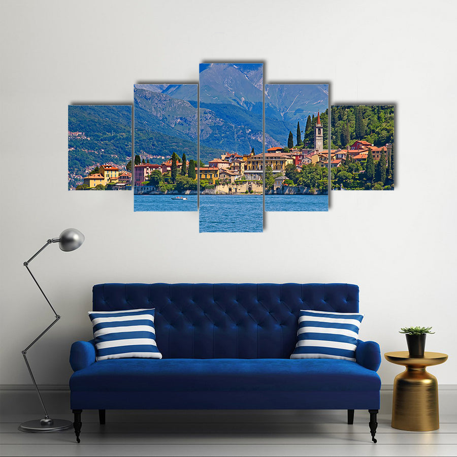 Panoramic view of Tremezzo town (Como lake, Italy) multi panel canvas wall art