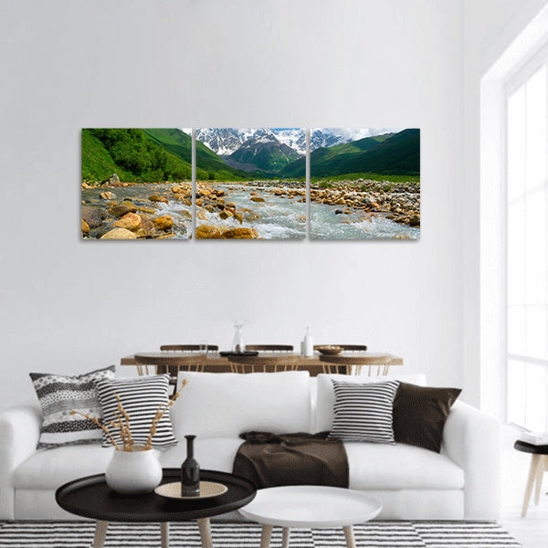Enguri river near Ushguli, Svaneti, Georgia Shkhara mountain panoramic canvas wall art