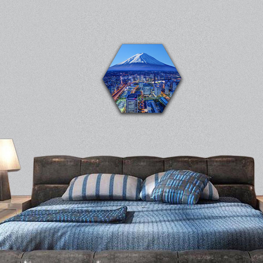 Skyline of Mt. Fuji and Yokohama, Japan hexagonal canvas wall art