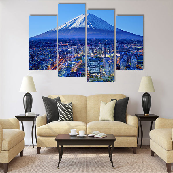 Skyline of Mt. Fuji and Yokohama Multi panel canvas wall art