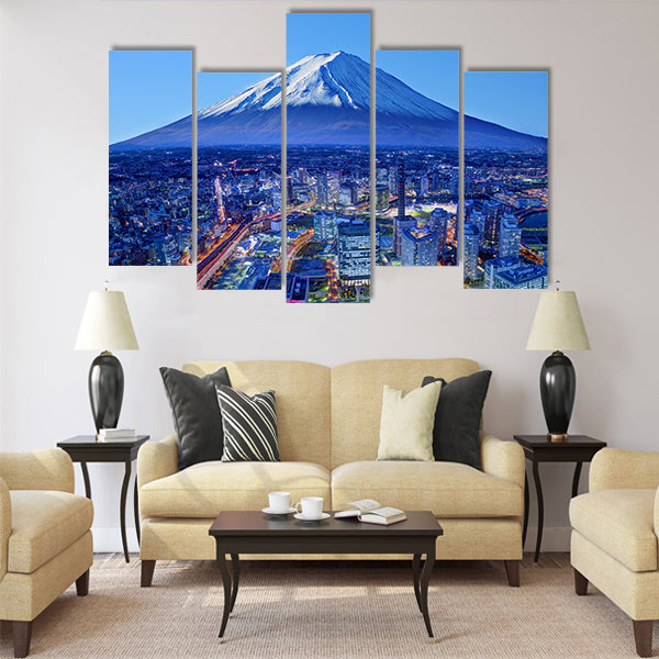 Skyline of Mt. Fuji and Yokohama Multi panel canvas wall art