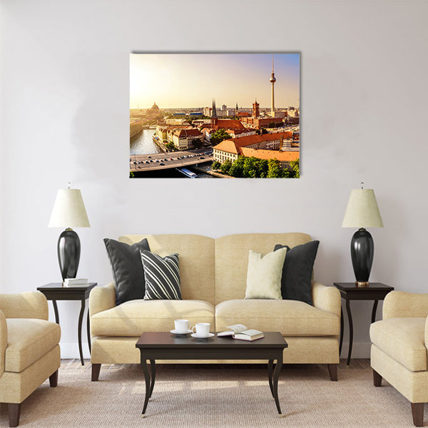 panoramic view on berlin with town hall and tv tower Multi panel canvas wall art