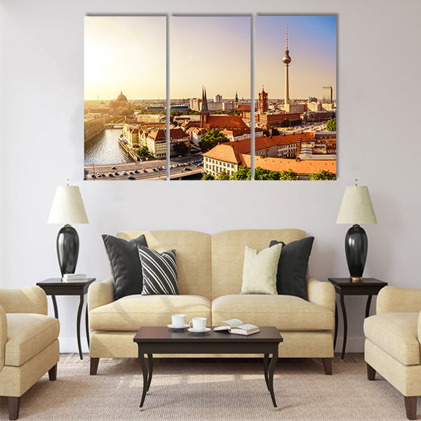 panoramic view on berlin with town hall and tv tower Multi panel canvas wall art