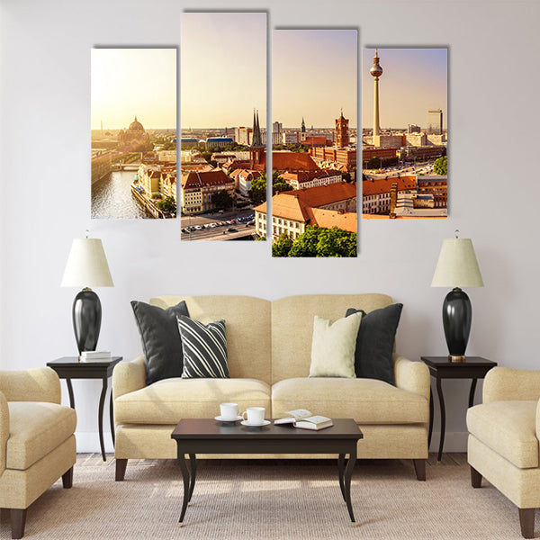 Panoramic view on berlin with town hall and tv tower Multi Panel Canvas Wall Art