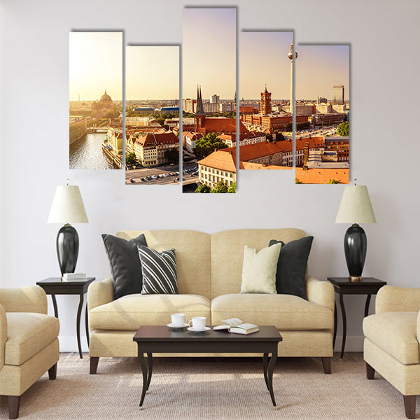Panoramic view on berlin with town hall and tv tower Multi Panel Canvas Wall Art