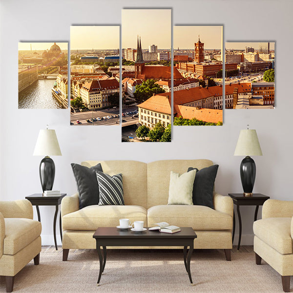 Panoramic view on berlin with town hall and tv tower Multi Panel Canvas Wall Art