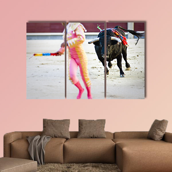  Spanish Fiesta, bullfighting, during the Banderillas third, multi panel canvas wall art