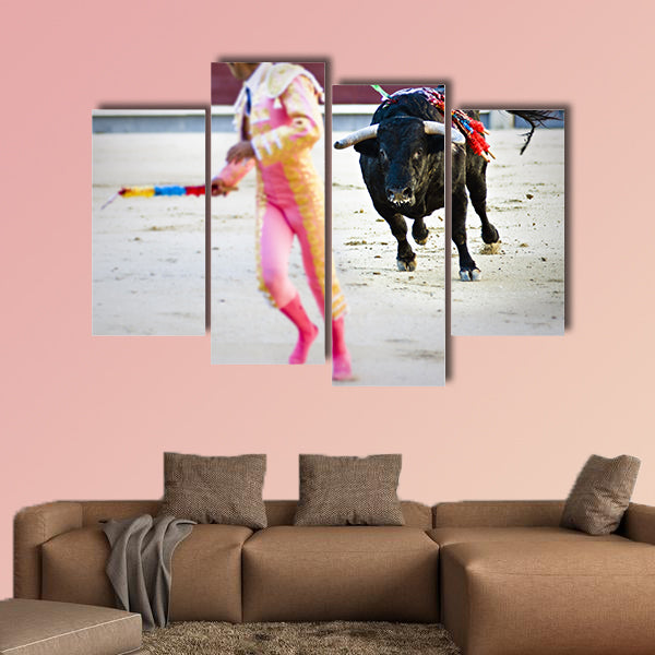  Spanish Fiesta, bullfighting, during the Banderillas third, multi panel canvas wall art