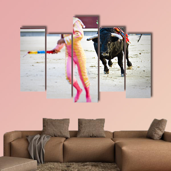  Spanish Fiesta, bullfighting, during the Banderillas third, multi panel canvas wall art