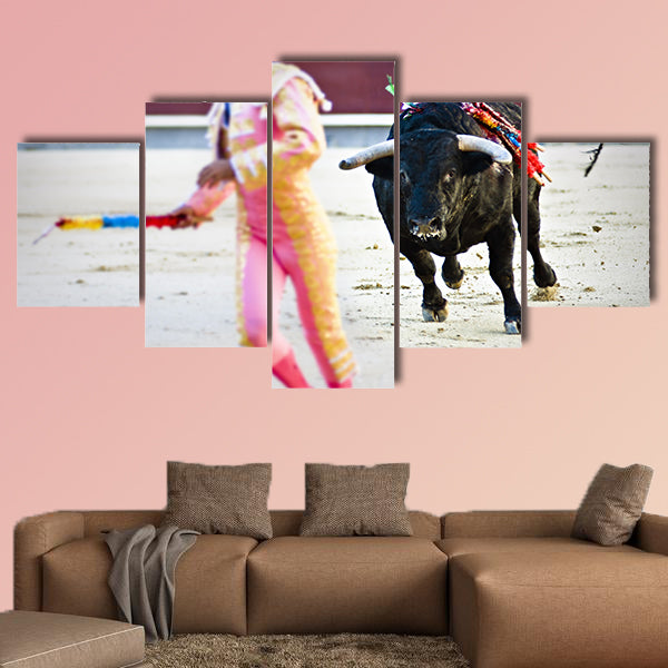  Spanish Fiesta, bullfighting, during the Banderillas third, multi panel canvas wall art