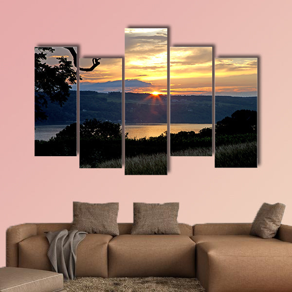 The sunset over Seneca Lake multi panel canvas wall art