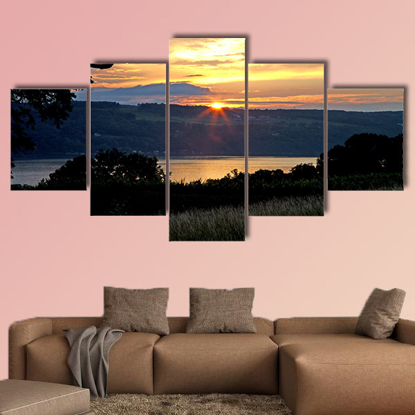 The sunset over Seneca Lake multi panel canvas wall art