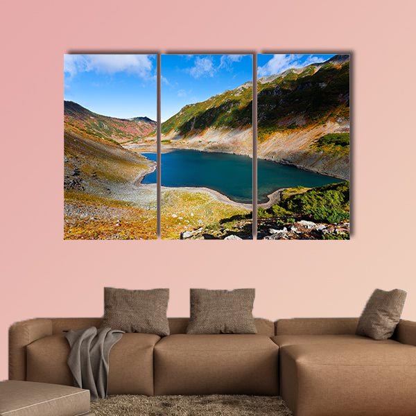 Volcano landscape with lake on Kamchatka, Russia multi panel canvas wall art