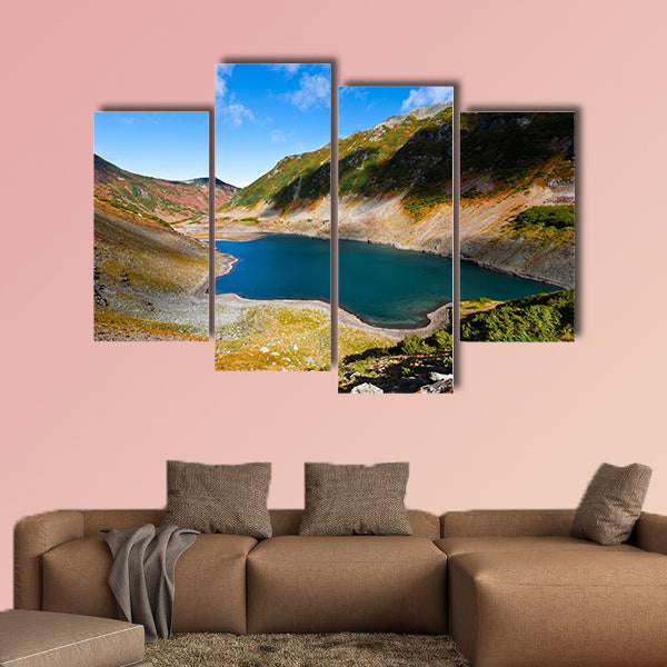 Volcano landscape with lake on Kamchatka, Russia multi panel canvas wall art