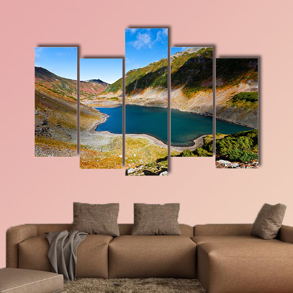 Volcano landscape with lake on Kamchatka, Russia multi panel canvas wall art