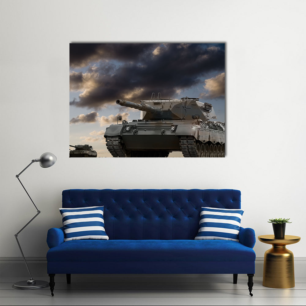 Beautiful View Of European Tank Ready For Attack Multi Panel Canvas Wall Art