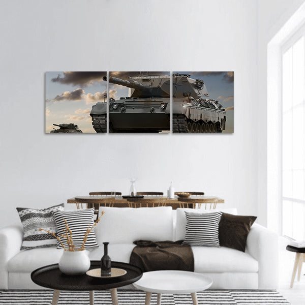 European-built battle tanks preparing to engage the enemy panoramic canvas wall art