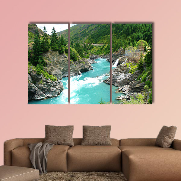 Kawarau River and forest, Queenstown, New Zealand multi panel canvas wall art