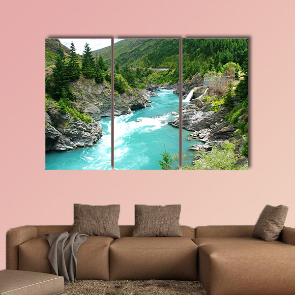 Kawarau River and forest, Queenstown, New Zealand multi panel canvas wall art