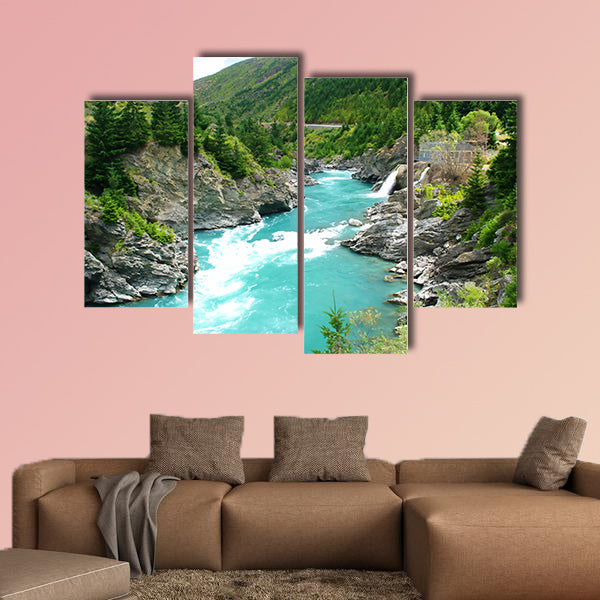 Kawarau River and forest, Queenstown, New Zealand multi panel canvas wall art