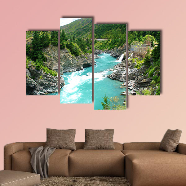 Kawarau River and forest, Queenstown, New Zealand multi panel canvas wall art
