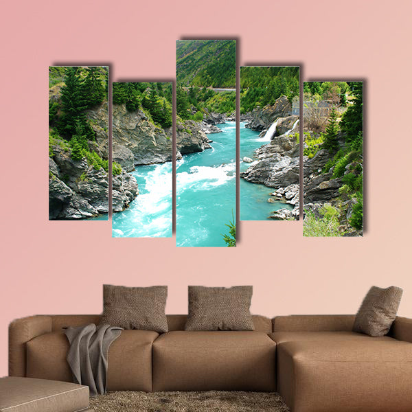 Kawarau River and forest, Queenstown, New Zealand multi panel canvas wall art