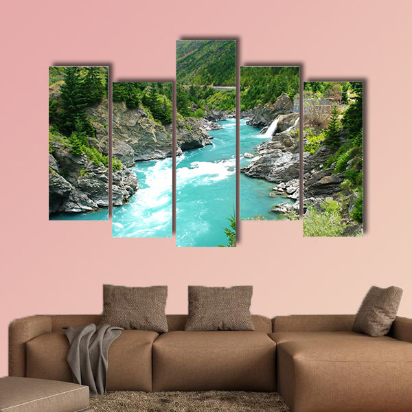 Kawarau River and forest, Queenstown, New Zealand multi panel canvas wall art